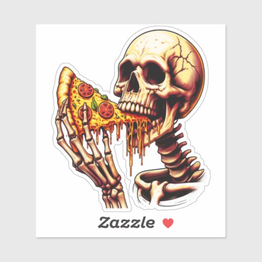 Skeleton Eating Pizza Aufkleber (Blatt)