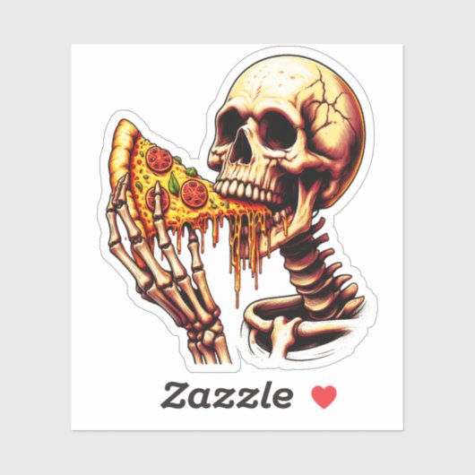Skeleton Eating Pizza Aufkleber (Blatt)