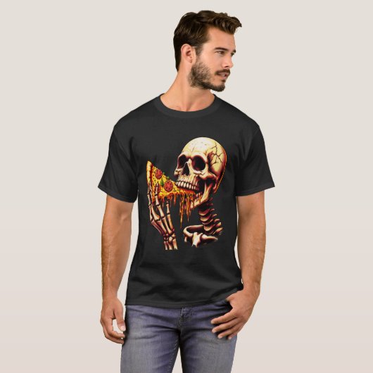 Skeleton Eating Pizza T-Shirt (Vorne ganz)