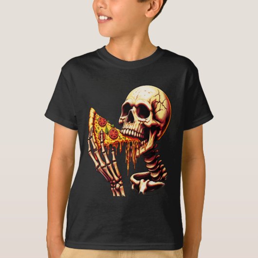 Skeleton Eating Pizza T-Shirt (Vorderseite)