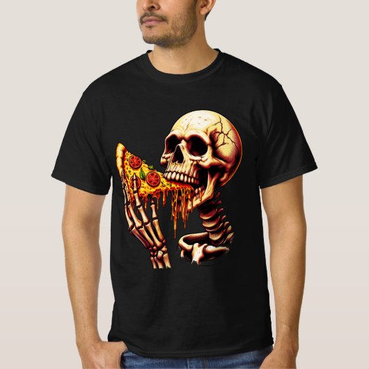 Skeleton Eating Pizza  T-Shirt (Vorderseite)