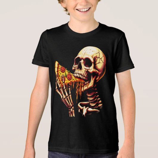 Skeleton Eating Pizza Tri-Blend Shirt (Vorderseite)