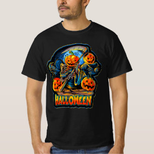 Skeleton Engel of Death Halloween Pumpkin Crows T-Shirt