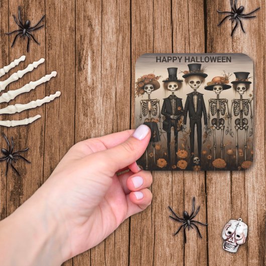 Skeleton Family Happy Halloween Quadratischer Aufkleber