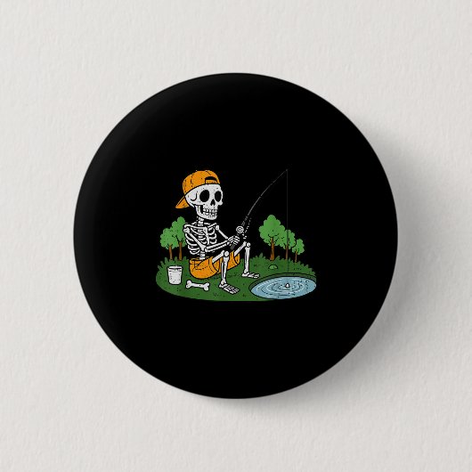 Skeleton Fischen Halloween Soky Fisherman Fish Men Button (Vorderseite)