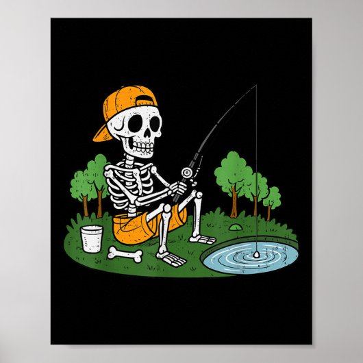 Skeleton Fischen Halloween Soky Fisherman Fish Men Poster (Vorne)