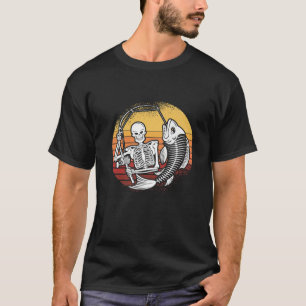 Skeleton Fishing Lazy Halloween Kostüm Retro Fisch T-Shirt