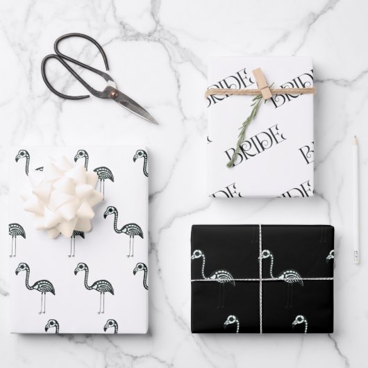 Skeleton Flamingo Brautparty Halloween Geschenkpapier Set (Vorderseite)