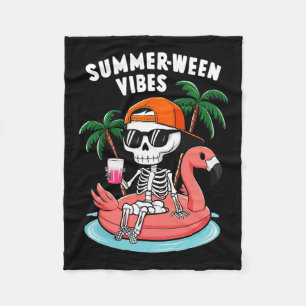 Skeleton Flamingo Summerween Vibes Halloween Boys Fleecedecke