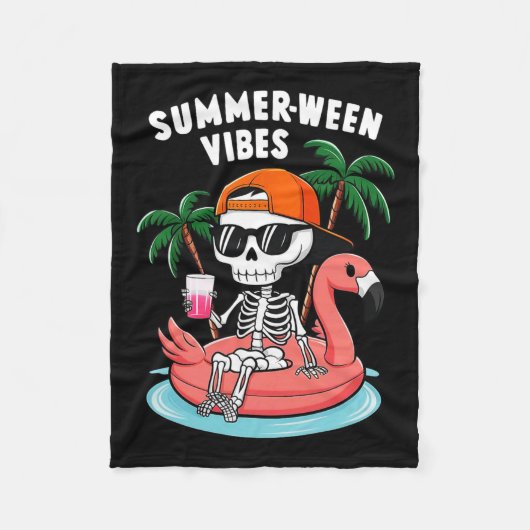 Skeleton Flamingo Summerween Vibes Halloween Boys Fleecedecke (Vorderseite)