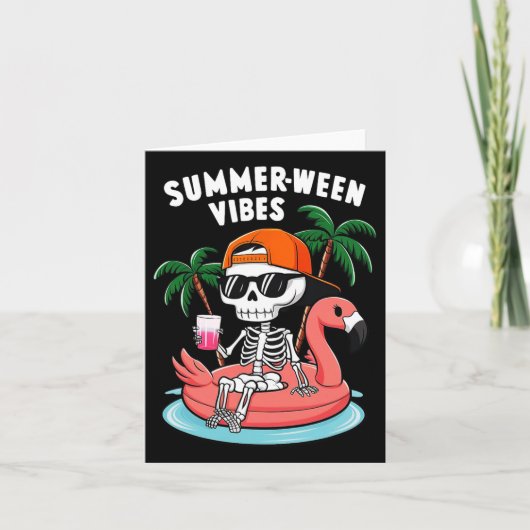 Skeleton Flamingo Summerween Vibes Halloween Boys Karte (Vorderseite)
