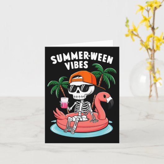 Skeleton Flamingo Summerween Vibes Halloween Boys Karte (Gelbe Blume)