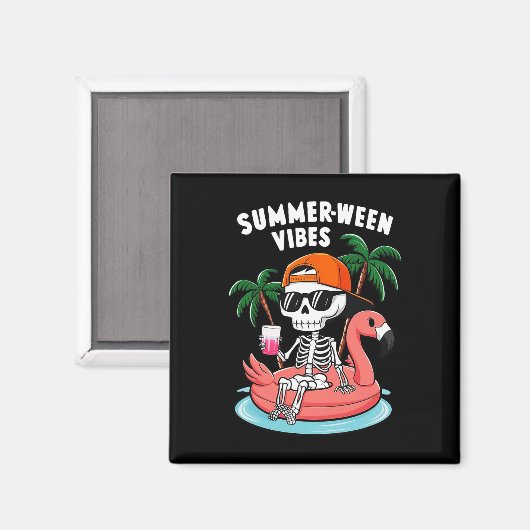 Skeleton Flamingo Summerween Vibes Halloween Boys Magnet (Vorderseite/Rückseite)
