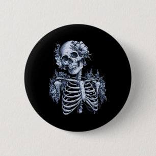 Skeleton Floral Skull Halloween Gothic Occult Wome Button