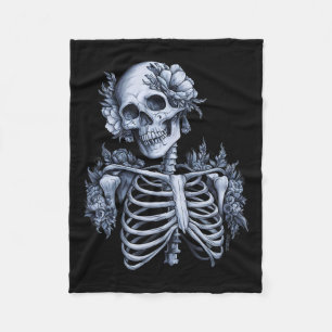 Skeleton Floral Skull Halloween Gothic Occult Wome Fleecedecke