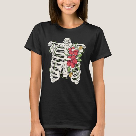 Skeleton Flowers Rib Cage X Ray Floral Ribcage Tor T-Shirt (Vorderseite)