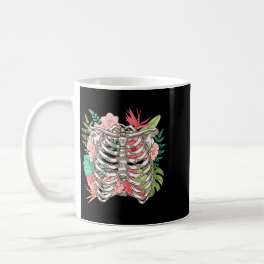Skeleton Flowers Rib Cage X-ray Funny Halloween Kaffeetasse (Links)