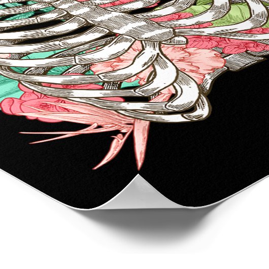 Skeleton Flowers Rib Cage X-ray Funny Halloween Poster (Ecke)