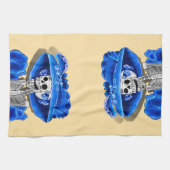 Skeleton-Frau in blau lachen Geschirrtuch (Horizontal)