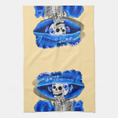 Skeleton-Frau in blau lachen Geschirrtuch (Vertikal)
