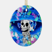 Skeleton-Frau in Blue Bonnet auf Blue Keramikornament (Rechts)