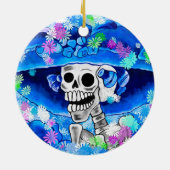 Skeleton-Frau in Blue Bonnet auf Blue Keramikornament (Hinten)