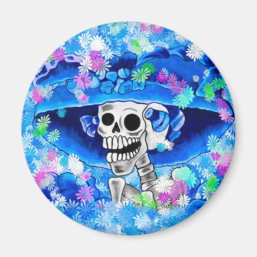 Skeleton-Frau in Blue Bonnet auf Blue Magnet (Vorne)