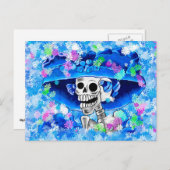 Skeleton-Frau in Blue Bonnet auf Blue Postkarte (Vorne/Hinten)