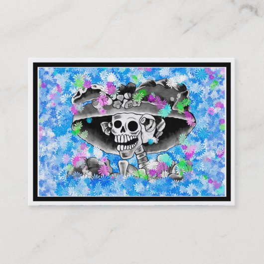 Skeleton-Frau in Bonnet auf blau lachen Visitenkarte (Vorderseite)