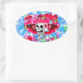 Skeleton-Frau in Red Bonnet auf Blue lachen Ovaler Aufkleber (Tasche)