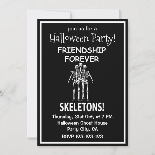 Skeleton Friendship Forever Halloween-Party Einladung (Vorderseite)
