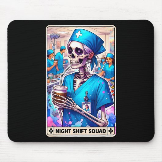 Skeleton Funny Tarot Card Night Shift Squad Hallow Mousepad (Vorne)