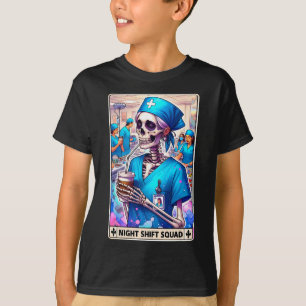 Skeleton Funny Tarot Card Night Shift Squad Hallow T-Shirt