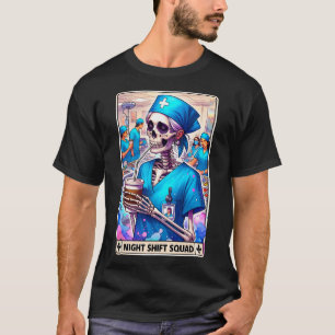 Skeleton Funny Tarot Card Night Shift Squad Hallow T-Shirt