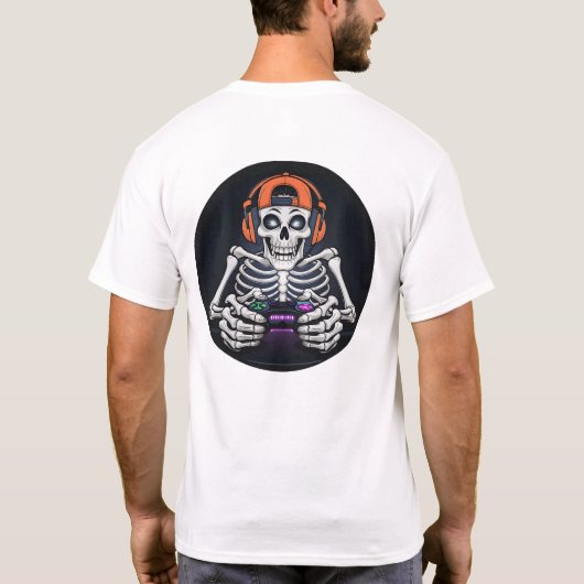 Skeleton Gamer Cooles Videospiel mit Controller T-Shirt (Rückseite)