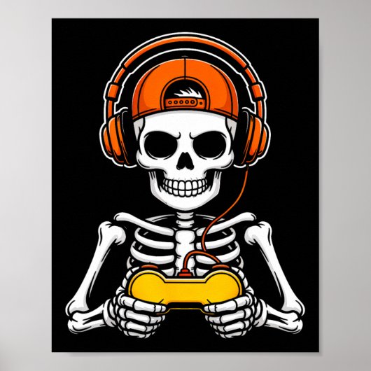 Skeleton Gamer Funny Halloween Gaming Controller S Poster (Vorne)
