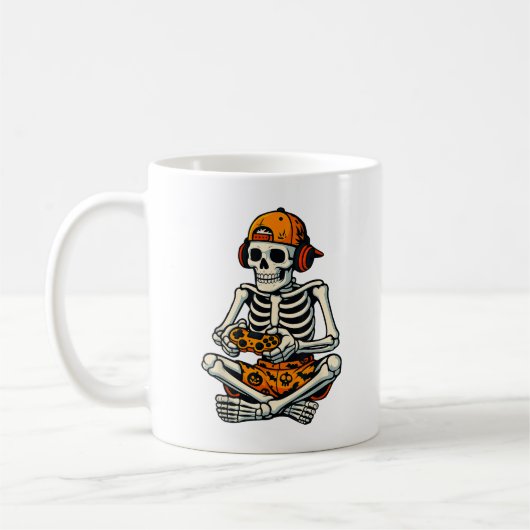 Skeleton Gamer Headphone Funny Halloween Gaming Kaffeetasse (Links)