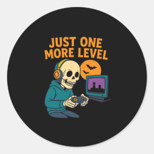 Skeleton Gamer – Noch eine Ebene Runder Aufkleber