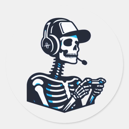 Skeleton Gamer Sticker - Cooler Skull Gaming Decal (Vorderseite)