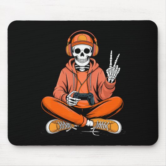 Skeleton Gamer Video Gaming Halloween Boys Men Kid Mousepad (Vorne)