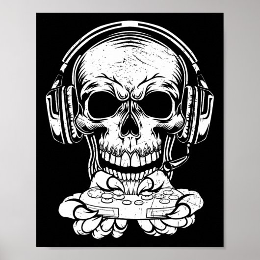 Skeleton Gaming Spooky Cloud Video Game Fan Poster (Vorne)