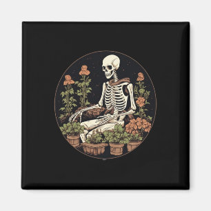 Skeleton Gardener Pflanze Halloween Garening Magnet
