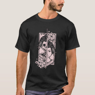 Skeleton Geisha mit Katana Sword Japanischer Stil T-Shirt