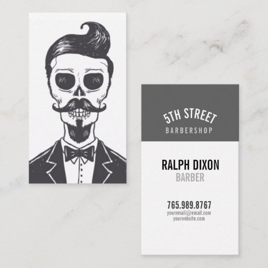 Skeleton Gentleman Barber Business Card Visitenkarte (Vorne/Hinten)