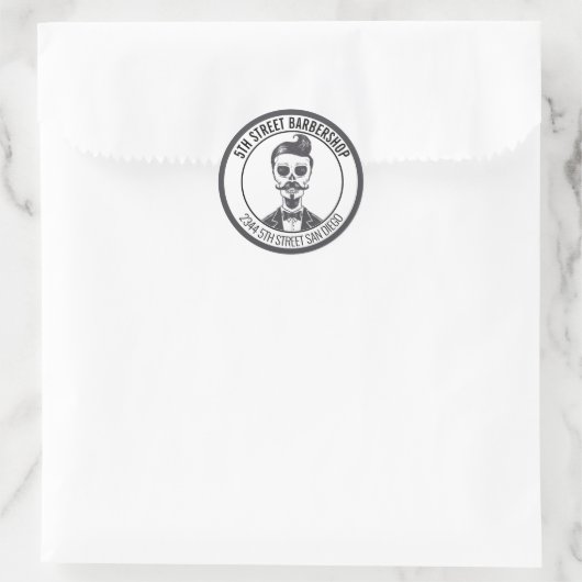 Skeleton Gentleman Barber Logo Cross Branding Runder Aufkleber (Tasche)