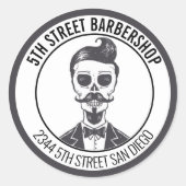 Skeleton Gentleman Barber Logo Cross Branding Runder Aufkleber (Vorderseite)