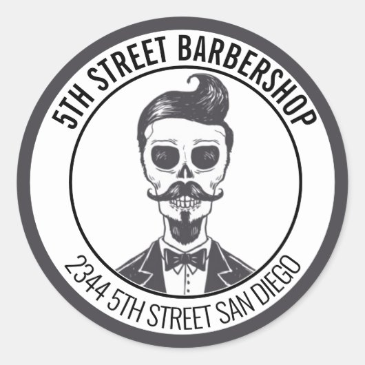 Skeleton Gentleman Barber Logo Cross Branding Runder Aufkleber (Vorderseite)
