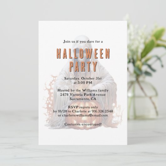 Skeleton Ghost Jack-O-Lantern-Halloween-Party Einladung (Stehend Vorderseite)