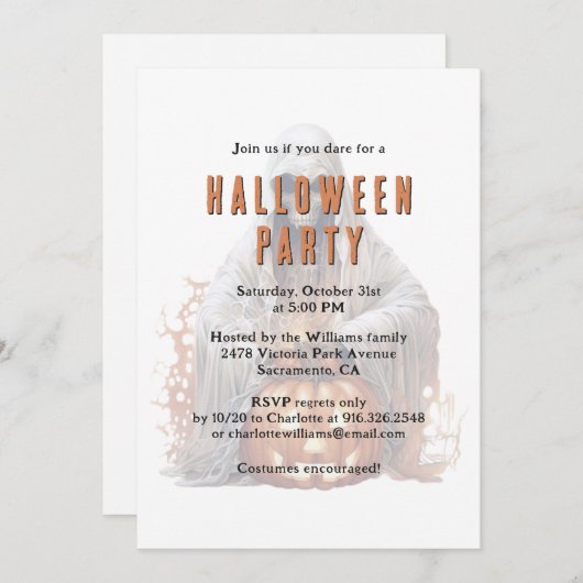 Skeleton Ghost Jack-O-Lantern-Halloween-Party Einladung (Vorne/Hinten)