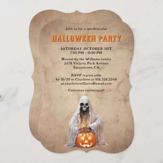 Skeleton Ghost Jack O’Lanterns Halloween-Party Einladung (Vorne/Hinten)